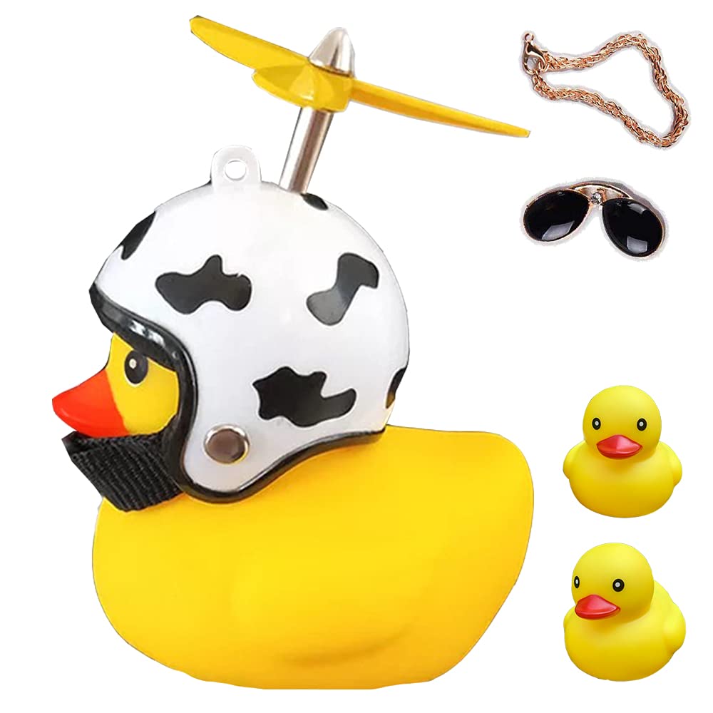 ACEDOAMARE Duck Bike Bell, Cute Rubber Yellow Duck Bicycle Accessories with LED Light Propeller Helmet Squeeze Horns for Cycling Motorcycle Car Handlebar Bicycle (Cow) โ image 1