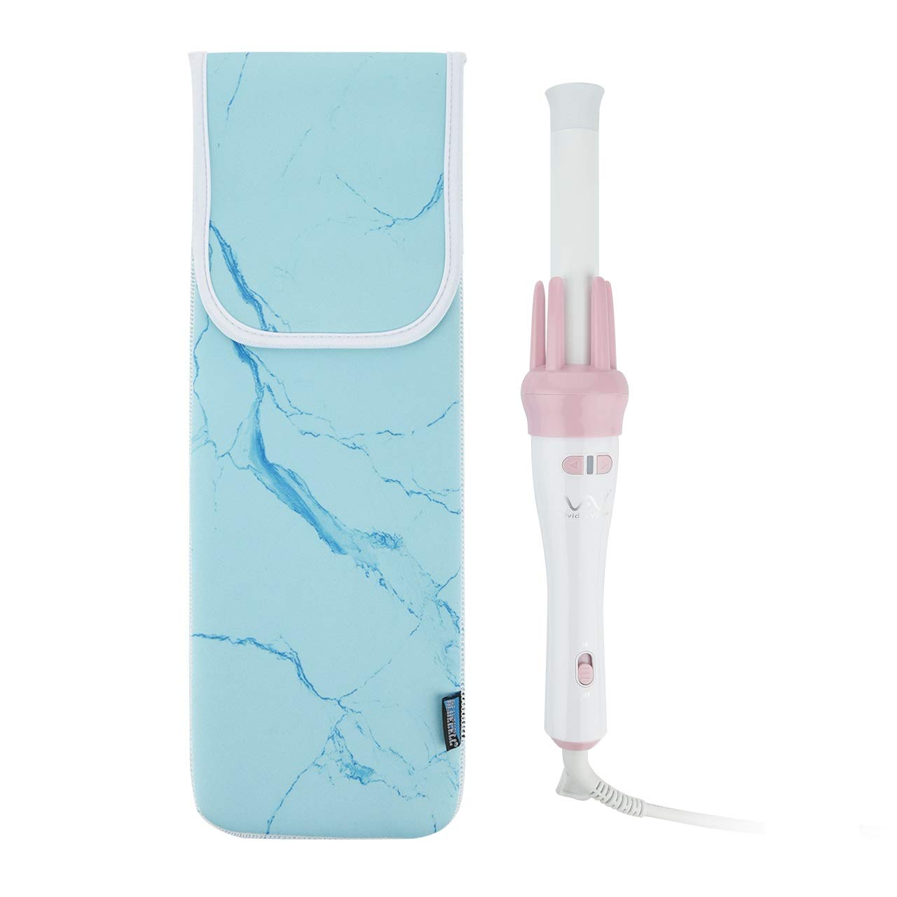 Bluecell Heat Resistant Neoprene Curling Iron Holder Cover Bag Flat Iron Curling Wand Travel Case Pouch 15 x 5 Inches (Cyan Marble Pattern)
