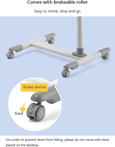 Miniatura 6 de POCHY Mesa neumática para colocar sobre la cama con ruedas bloqueables, altura ajustable, mesa de noche portátil con ruedas para computadora