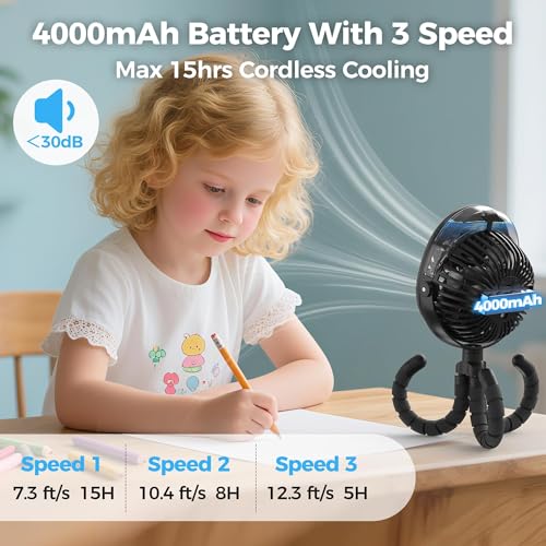 Image of 2026 Upgraded Misting Baby Stroller Fan Rechargeable, Flexible Tripod Clip for Car Seat Crib, Baby Shower Gifts & Baby Registry Search, Newborn Essentials for Beach Travel, Disney Summer Essentials