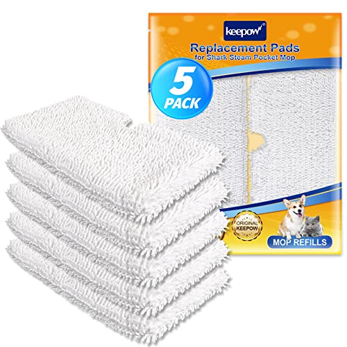 KEEPOW Steam Mop Replacement Pads for Shark Steam Pocket Hard Floor Cleaner S3500 Series S3501 S3601 S3550 S3901 SE450 S3801CO S3601D S2901 S2902 Washable Microfiber Steamer Mops Head, 5 Pack