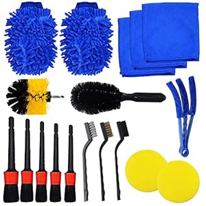Radworx 18pcs Car Detailing Valeting Cleaning Kit – Detail Brushes Valeting Cleaning Pads – Microfibre Polish Cloths for Engine, Wheel, Tyre