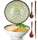 Bols à ramen en céramique Set de 2,Ramen Bol,1200 ml Bols à ramen Japonais,bol en céramique pour Ramen, salade, céréales,avec baguettes et cuillères