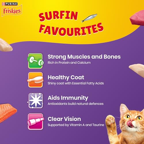 Image of Purina Friskies Surfin' Favourites Adult Dry Cat Food, 6kg, Contains Mackerel, Tuna, Salmon & Sardine Flavours