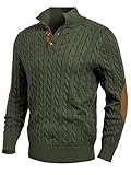 JMIERR Men's Cable Knit Pullover Sweater Casual Long Sleeve V Neck Winter Button Henley Knitted Sweater, XL, Green