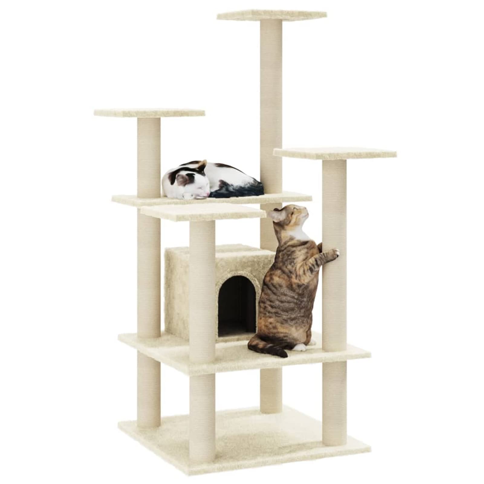 Homgoday Albero tiragraffi in sisal, color crema, 110 cm, torre tiragraffi, casetta multilivello per gatti, centro attività per gatti, animali e articoli per animali domestici