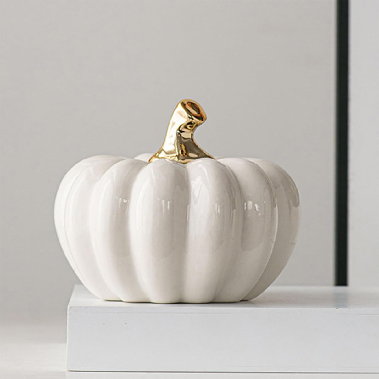 Keramik Kürbis Ornament Weiß Halloween Dekoration Deko Feier Herbst Party