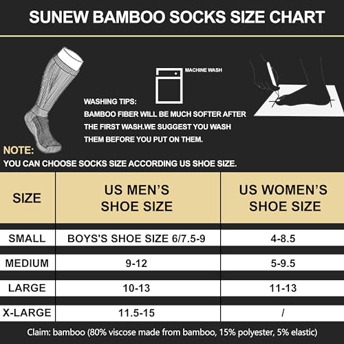 Sunew Viscose Bamboo Socks, Unisex Cushioned Comfortable Crew Workout Hiking Socks 3 Pairs2
