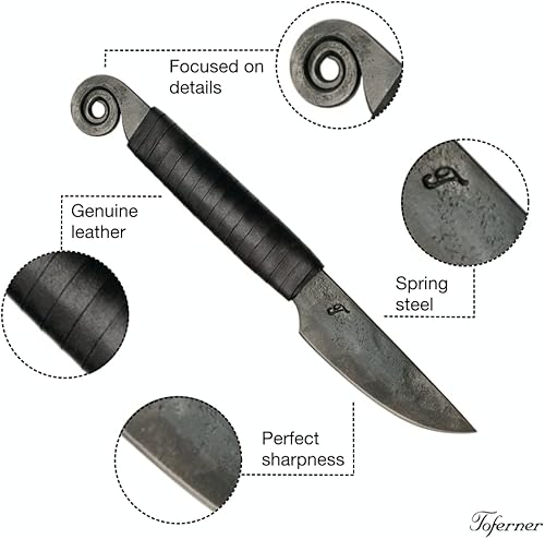 Miniatura 3 de TOFERNER Cuchillo forjado a mano - Caracol - negro - Deportes - Hoja endurecida - Estuche de cuero genuino hecho a mano - Vintage- Colección de arte