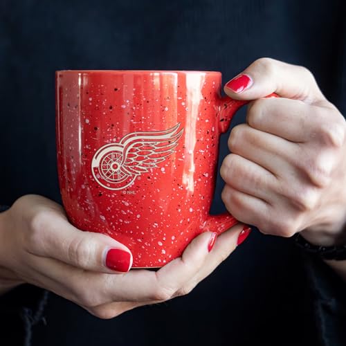 Image of Rico Industries NHL Hockey Detroit Red Wings Red Personalized 16 oz Team Color Laser Engraved Speckled Ceramic Coffee Mug
