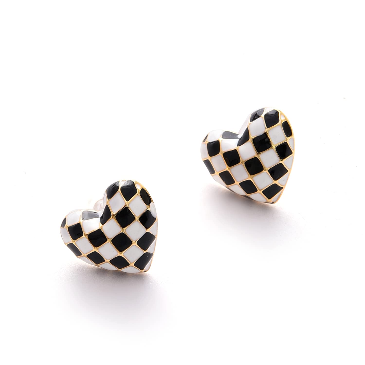 SOHI Silver Plated Check heart shaped Stud Earrings for women and girls, Cute western earrings in Black and White color, fashion jewellery, light weight, Push Closure, ear tops (B0B578WS7V) Amazon Price History, Amazon Price Tracker