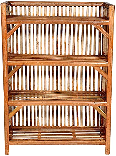 Image of Wooden Shelf Bamboo 4-Tier Kitchen Organizer Shoes &Slippers Rack Books Shelves Planter Stand Office File Cabinet Utility Rack for Doorway, Hallway, Entryway & Balcony (Large)