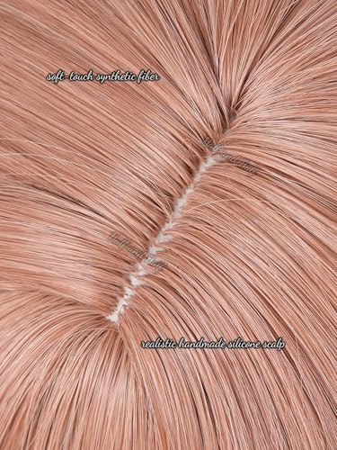 Image of Half and Half Orange Pink Anime Wig for Hanasato Minori Cosplay Shoulder Lenth Deep Rose Blonde Game Wig with Side Part Bangs for Women Halloween Party Daily