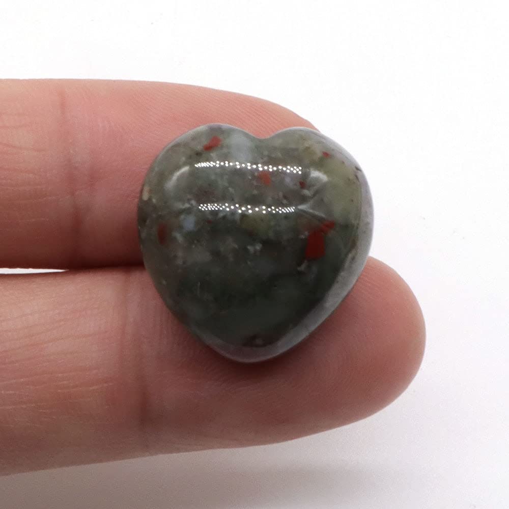 FURREN 20MM Natural Love Puff Heart Shaped Crystal Amethyst Quartz Gemstone Pocket for Jewelry Pendant Stone collection (Color : Blood Stone, Size : 20PC)