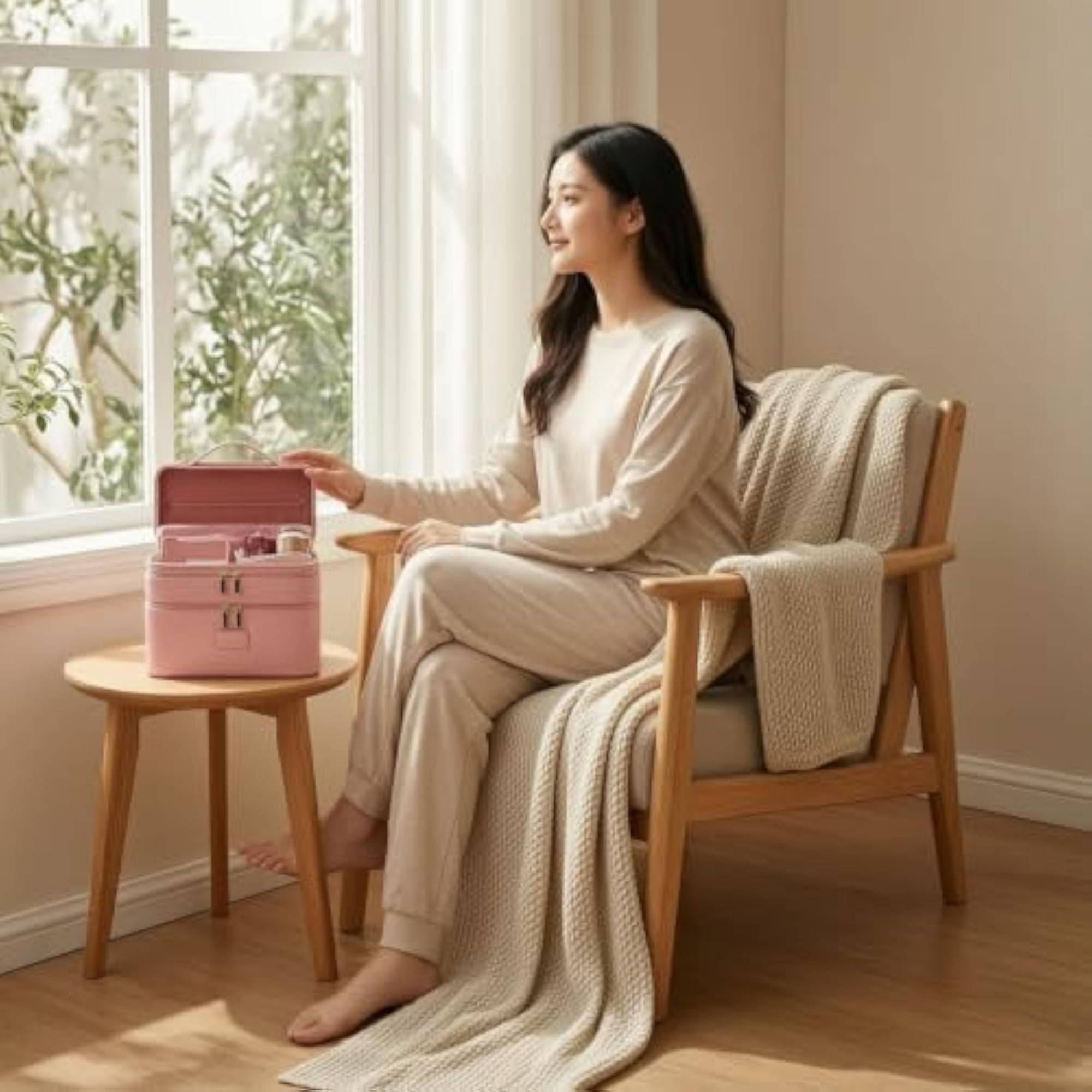 Two-part Compartment Double-Layer Cosmetic Case