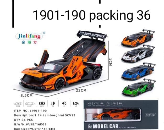 Image of 1:24 Scale Lamborghini SCV12 Toy Car | Metal Pullback Diecast Car for Kids with Openable Doors, Sound, Light Effects Toy for Car Enthusiasts (Color As Per Available),orange,black