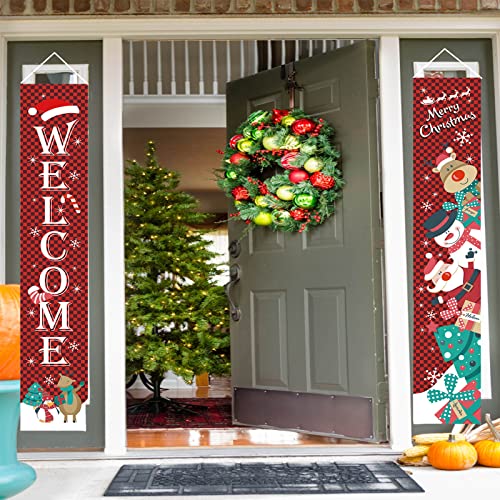 Kuaikely Pancartas de Feliz Navidad, 2 Piezas Banners Navideños con Cuerda y Poste, Feliz Navidad Banners Decoraciones Banner de Decoración Navideña para Interior Fiesta de Jardín Exterior Cover
