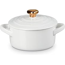 Le Creuset Figural Hearts Collection Stoneware Mini Round Cocotte, 8oz., White with Gold Heart Knob