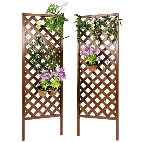 ScienGarden 2-Pack Wooden Garden Trellis Panels, 72" H x 24" W Each – FSC Fir Wood Lattice Privacy Screen for Outdoor Vines & Roses, Weather-Resistant Water-Based Finish