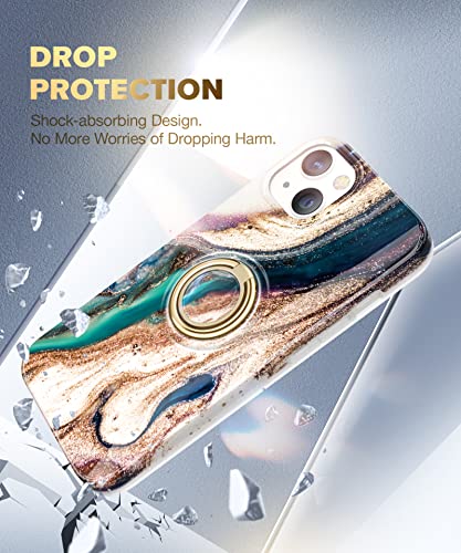 Gviewin Designed For Iphone 13 Case 6.1 Inch 2021, Built-In 360° Rotatable Ring Holder, Slim Fit Thin Marble Stylish Shockproof Kickstand Phone Stand Protective Cover For Women Men (Navy Blue) #TOP5