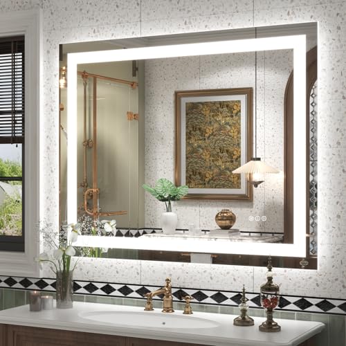 Image of 40x32 Smart Led Mirror for Bathroom, Dimmable Vanity Mirror with Lights, Backlit and Front Lit Makeup Mirror for Wall, Anti-Fog (Horizontal /Vertical)