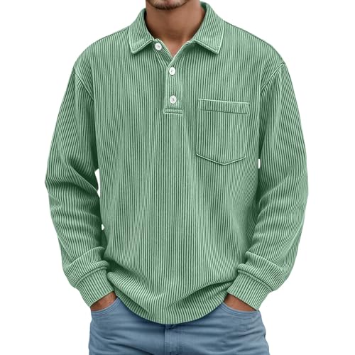 KBOPLEMQ Suéter elegante para hombre de invierno con cuello polo, suéter vintage de invierno con cuello de sarga, camisa de trabajo de manga larga de tela gruesa, camisa de negocios suave, camisa de