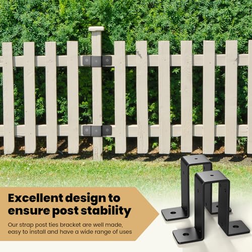 MooxHAI 2 Pcs 2\" x 4\" Strap Post Ties,Heavy Duty Deck Fence Post Brackets for 2\"x4\" Wood Post Beam, Gazebo Mounting Brackets,Thickness 2mm - Black