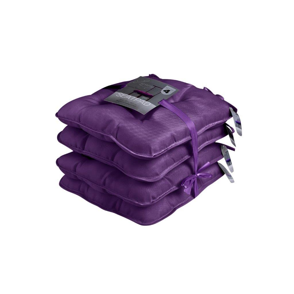 Luxury Chair Cushion With Ties Pack of 4 Non Slip Square Comfortable Foam Filling Breathable Pillow Adjustable Seat Pads, Durable For Dinning Chairs, Office & Patio - 16"x16" (Aubergine)