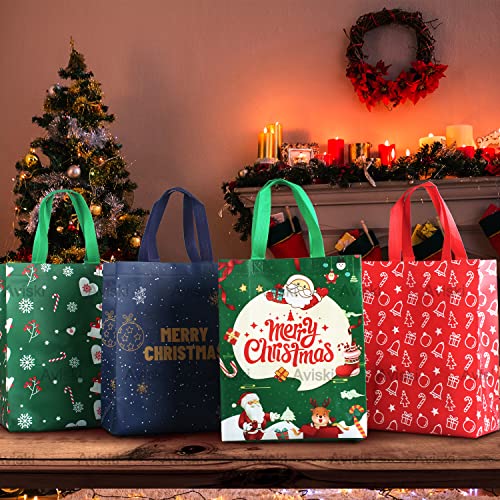 Lot de 4 sacs cadeaux de Noël avec poignées, sacs de Noël multifonctionnels en tissu non tissé pour emballage cadeau, fournitures de fête de Noël, 31 × 25 × 11,5 cm - Image 5