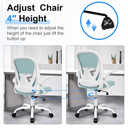 Primy Office Chair Ergonomic Desk Chair With Adjustable Lumbar Support And Height, Swivel Breathable Desk Mesh Computer Chair With Flip Up Armrests For Conference Room（Light Blue） #TOP4