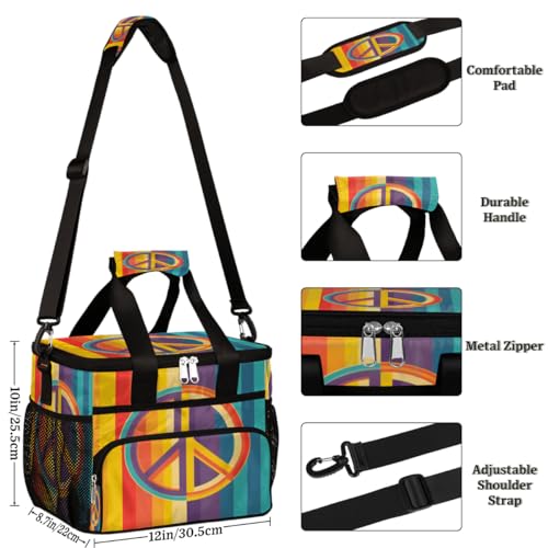 Peace Insulated Picnic Backpack Lunch Box for Women Men Picnic Basket Tote Lunch Bag Picnic Bag Portable Lunch Bags for Picnic, Beach, Work, Trip,Office, Camp Peace Sign