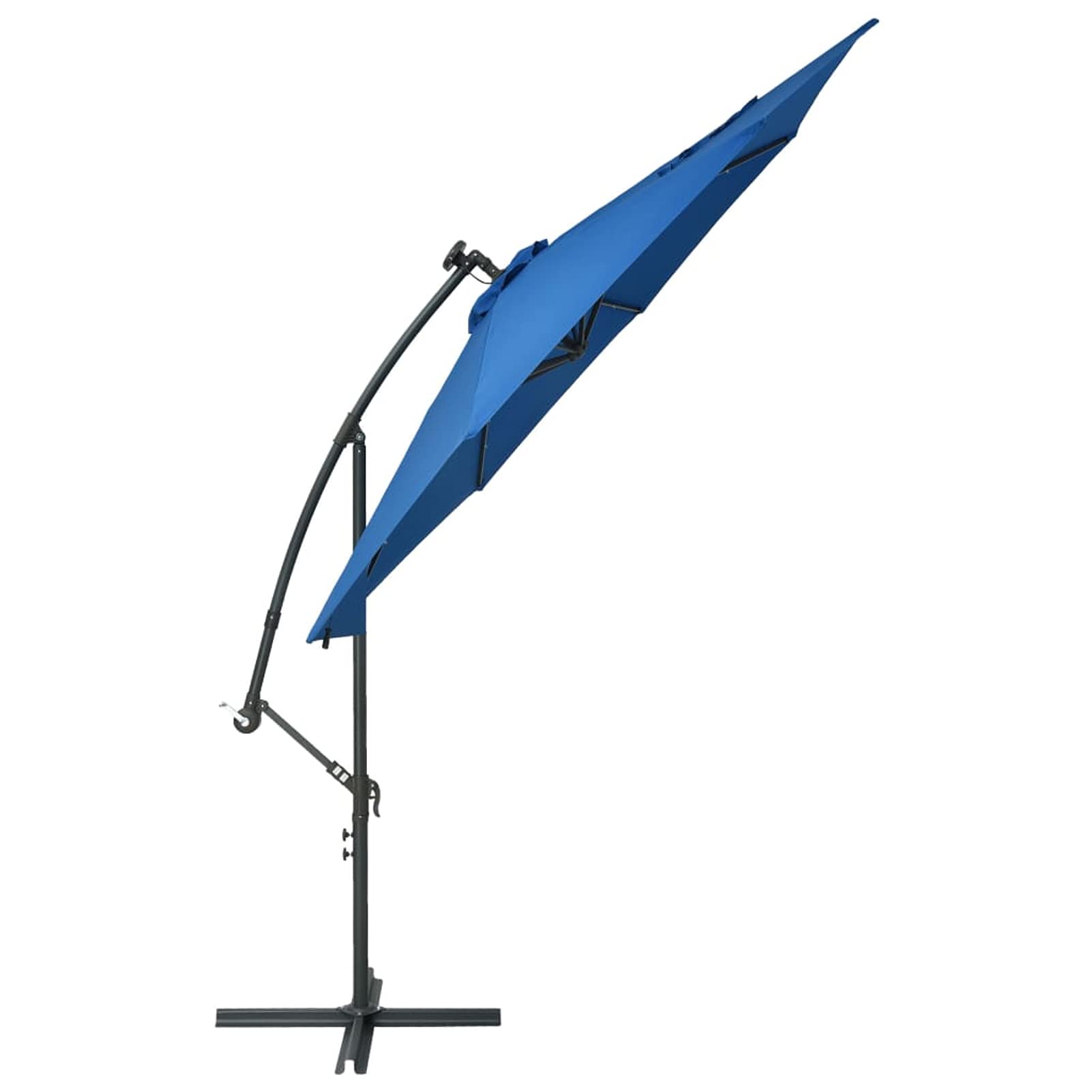 Festnight Parasol excéntrico de jardín con 24 Leds de luz Solar, Sombrilla, Manivela para Abrir/Cerrar, para Terraza Jardín Playa Piscina Patio, Azul Celeste