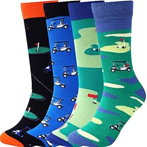 Jeasona 4 Pack Mens Golf Socks Golf Accessories Cotton Funny Funky Novelty Cool Crazy Dress Crew Socks Golf Gifts for Men (4 Pairs Golf, 4)