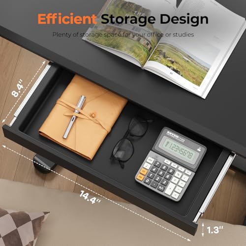 Image of Mobile Standing Desk with Drawer, 32 inch Rolling Desk with Cup Holder and Hooks, Portable Laptop Cart on Wheels, Height Adjustable Workstation with Storage for Home Office, Black