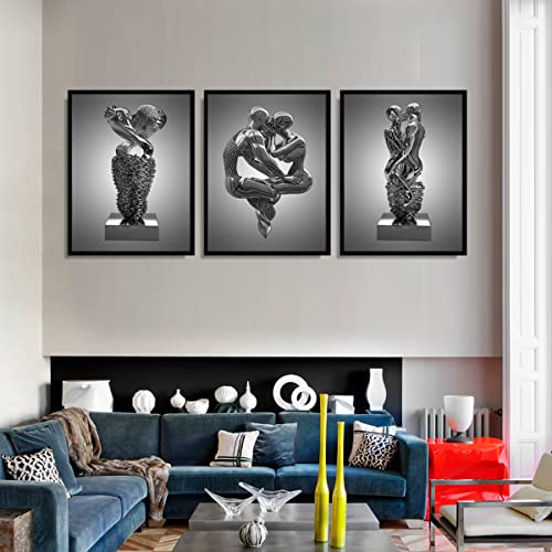Ncyel Bedroom Wall Decor Unframed Romantic Couple Living Room Canvas Wall Art 3D Metal Sculpture Effect Black And White Modern Abstract Hug Lovers Painting Picture Poster Prints For Bathroom Hotel #TOP4