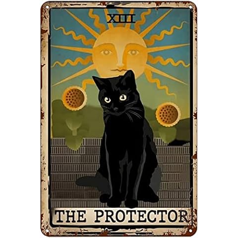 Xiddxu Vintage Tin Sign Metal Plaque Black Cat-The Protector Tarot Cat Metal Sign Retro Wall Decor for Home Hotel Cafes Sign Gift 6x8 Inch Cover