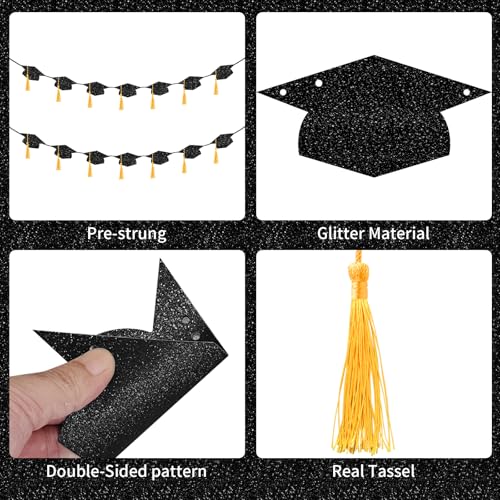 Image of Graduation Decorations 2026, Pre-strung Double-sided Glitter Graduation Banner with Real Tassel, 350g Thick Cardstock, Class of 2026 Grad Decor for College High School