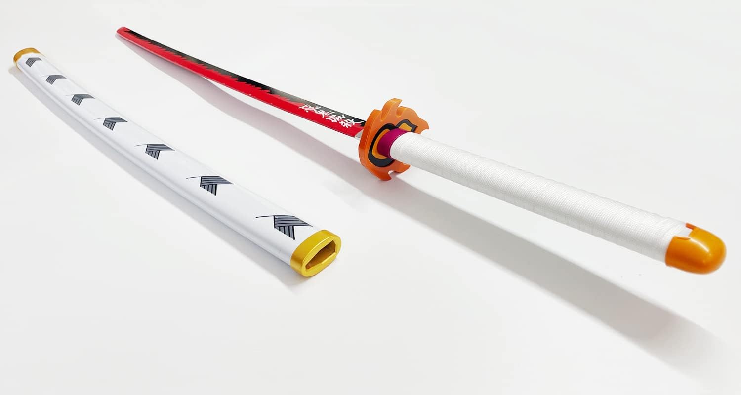 Demon Slayer Sword 41inch,with Display Stand and Belt, Rengoku Sword/Tanjiro Sword/Zenitsu Sword/Anime Original Texture,for Demon Slayer Cosplay and Collection,Various Styles Available