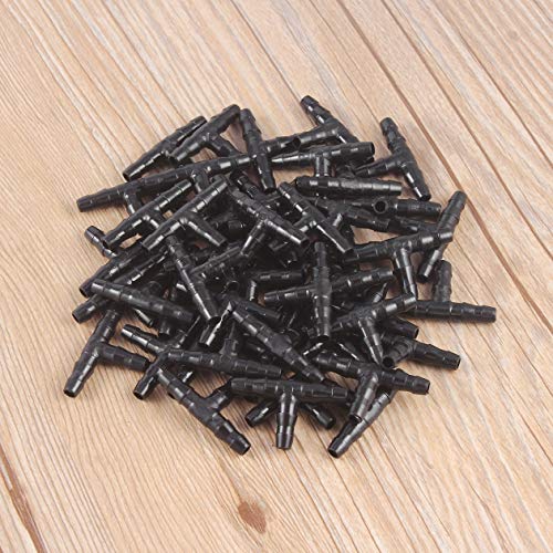 BIYI 50pcs Agricultural Garden Irrigation 1/4 Barb Drip Tee Connector Fittings portable durable black color (black)