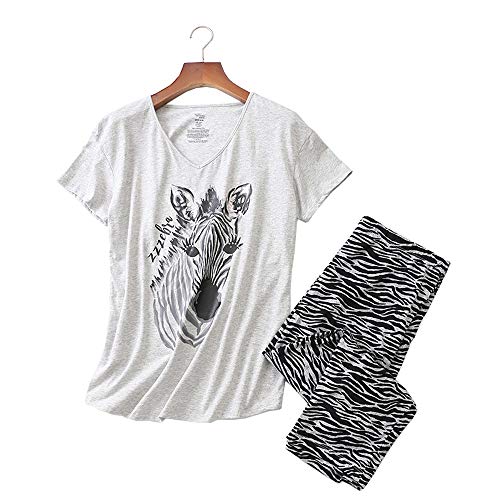 Women Pajama Set Sleepwear Tops with Capri Pants Casual and Fun Prints Pajama Sets Grey