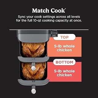 Ninja DoubleStack Smart XL 2-Basket Air Fryer, Smart Cook System, Leave-in Thermometer, DoubleStack Technology, Space Saving Design, 10 QT, 6-in-1, Smart Finish & Match Cook, Air Fry