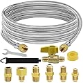 12 Feet High Pressure Braided Propane Hose Extension with Conversion Coupling 3/8" Flare to 1/2" Female NPT, 1/4" Male NPT, 1/8" NPT Male,3/8" Male NPT, 3/8" Male Flare for BBQ Grill, Fire Pit, Heater