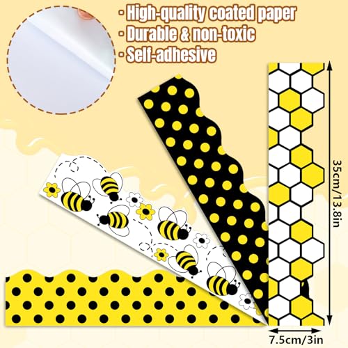 Image of Whaline 69 Ft Summer Bulletin Board Borders Bee Honeycomb Dot Flower Self-Adhesive Bulletin Board Trim for Bee Day Decoration Party Home Office