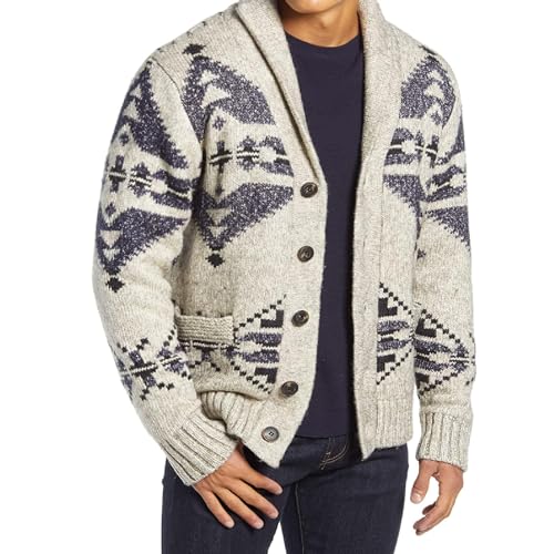 Men Shawl Collar Cardigan Sweaters Button Open Front Knitwear Ribbed Knitted Cardigan Jackets Casual Slim Outwear