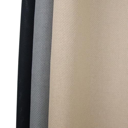 Image of KCS 3 pc of 15 inch x 18 inch(38cmx45cm) 16 Count Cross Stitch Cotton Aida Cloth Needlework Rolled Fabric Box,16CT,Khaki+Medium Grey+Black