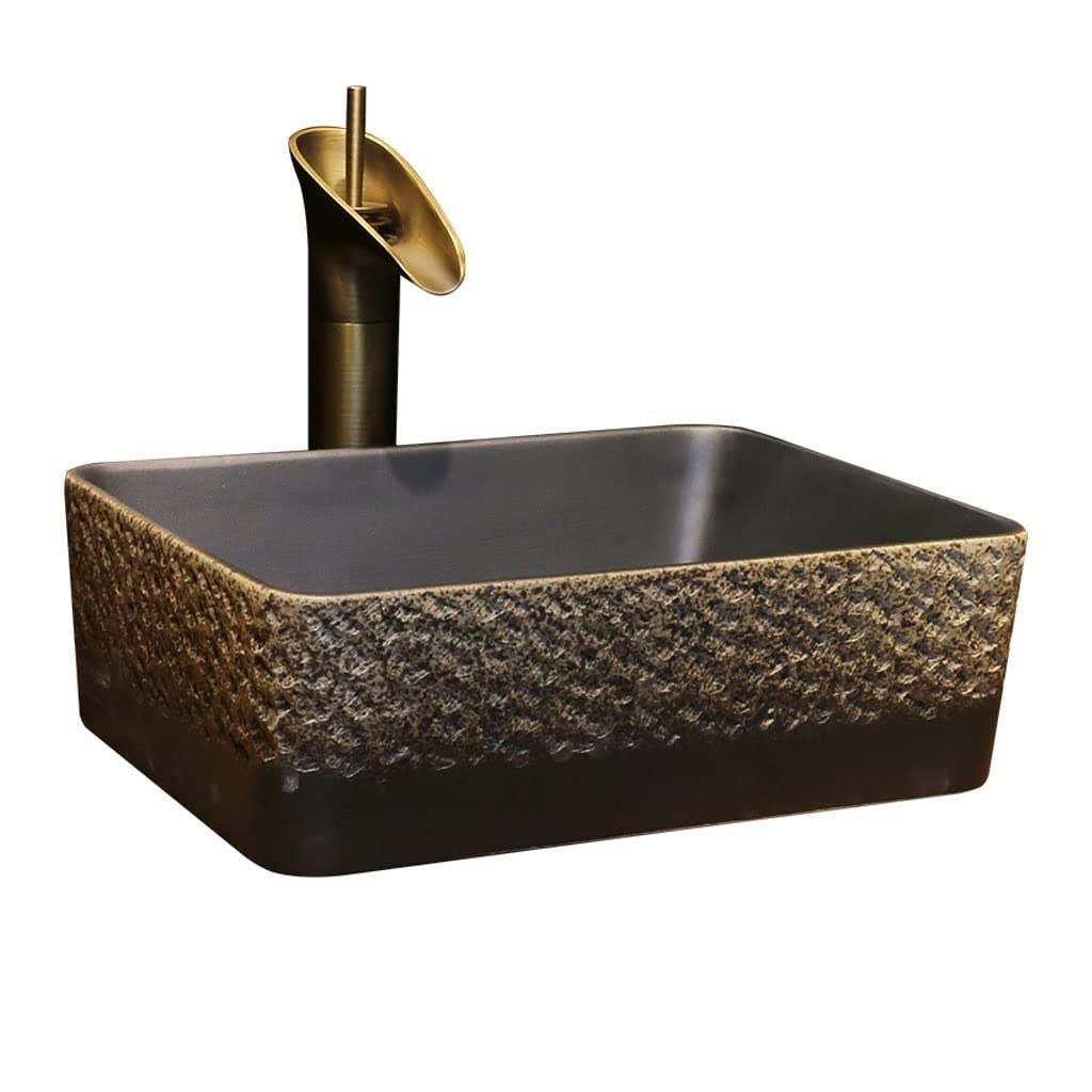 AYCDL Vanity Sink Basin Bathroom Vanity Sink Vintage Art Countertop Basin Rectangular Ceramic Washbasin with Faucet Bathroom Vanity