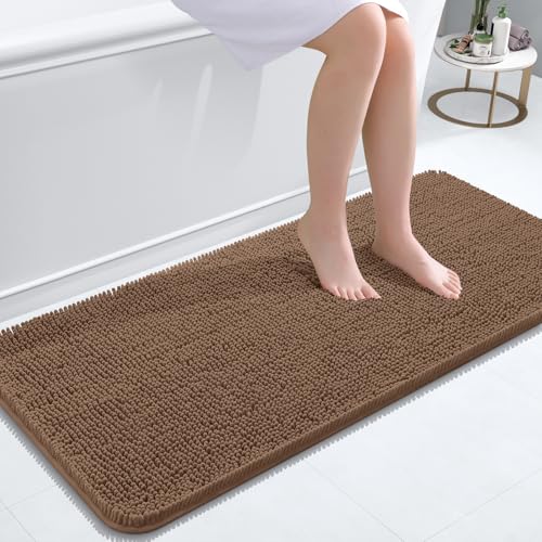 Image of OLANLY Bathroom Runner Rugs 47x20, Extra Soft Absorbent Chenille Bath Rugs, Rubber Backing Quick Dry, Machine Washable Long Bath Mats for Bathroom Floor, Tub and Shower, Home Decor Accessories, Mocha