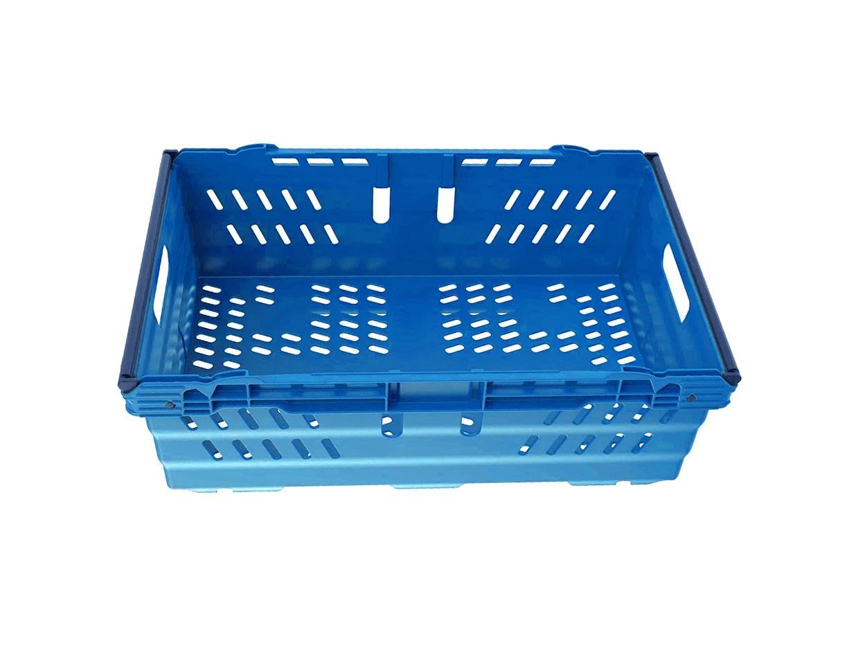 DURBO 35L Supermarket Food Crate, Ventilated Food Grade Basket, Bale Arm Crate for Food Storage and Transportation 600x400x200mm (BLUE)