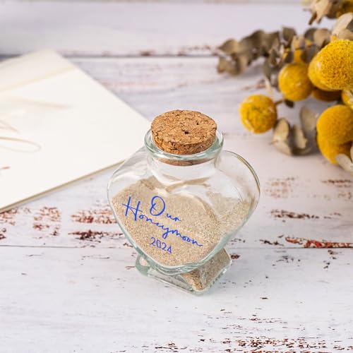 Custom Heart-Shaped Glass Sand Jars for Weddings and Honeymoons - Personalized Keepsake Bottles with Engraved Text - Image 4