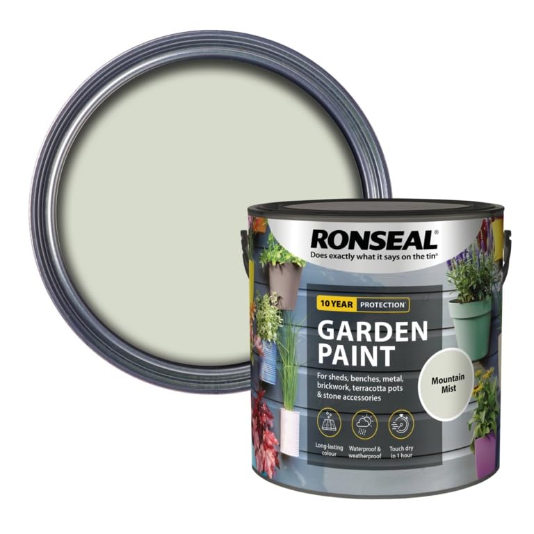 AOC24 Garden Fence Paint 2.5l – Multi-Surface Exterior Paint for Wood, Brick, Metal, Stone & Terracotta – Waterproof, Resists Fading, Matt Finish for Sheds, Fences, Garden Furniture Mountain Mist